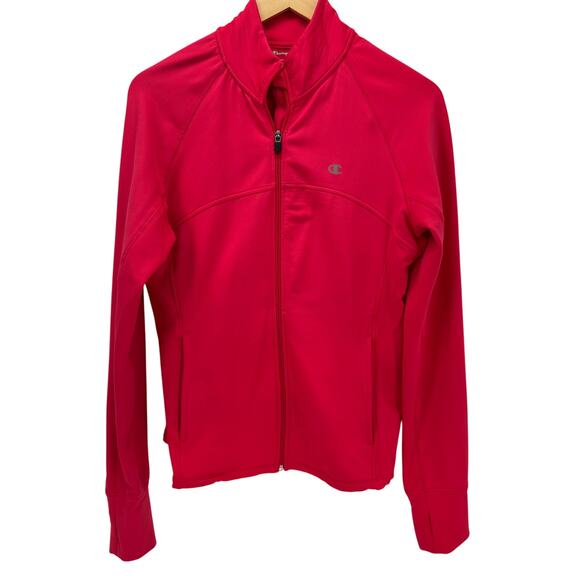 Champion Elite Jacket Womens Large Pink Fleece Lined Full Zip Pockets Thumbholes - Picture 1 of 9